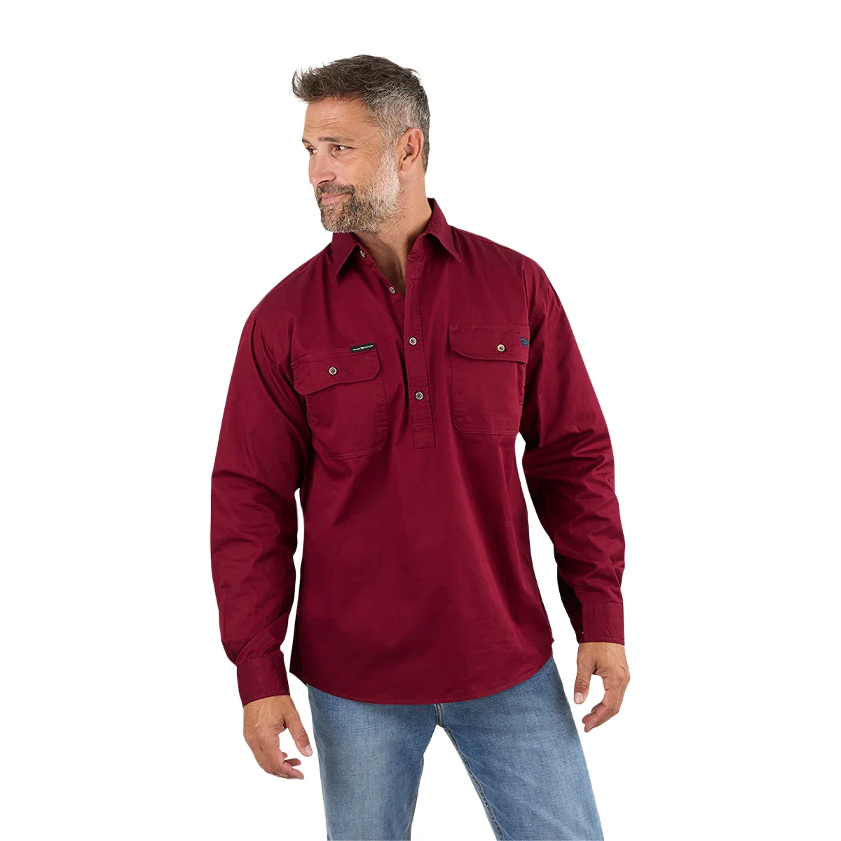 Ringers Western Mens King River Half Button Work Shirt (171110002) Burgundy - Image 3