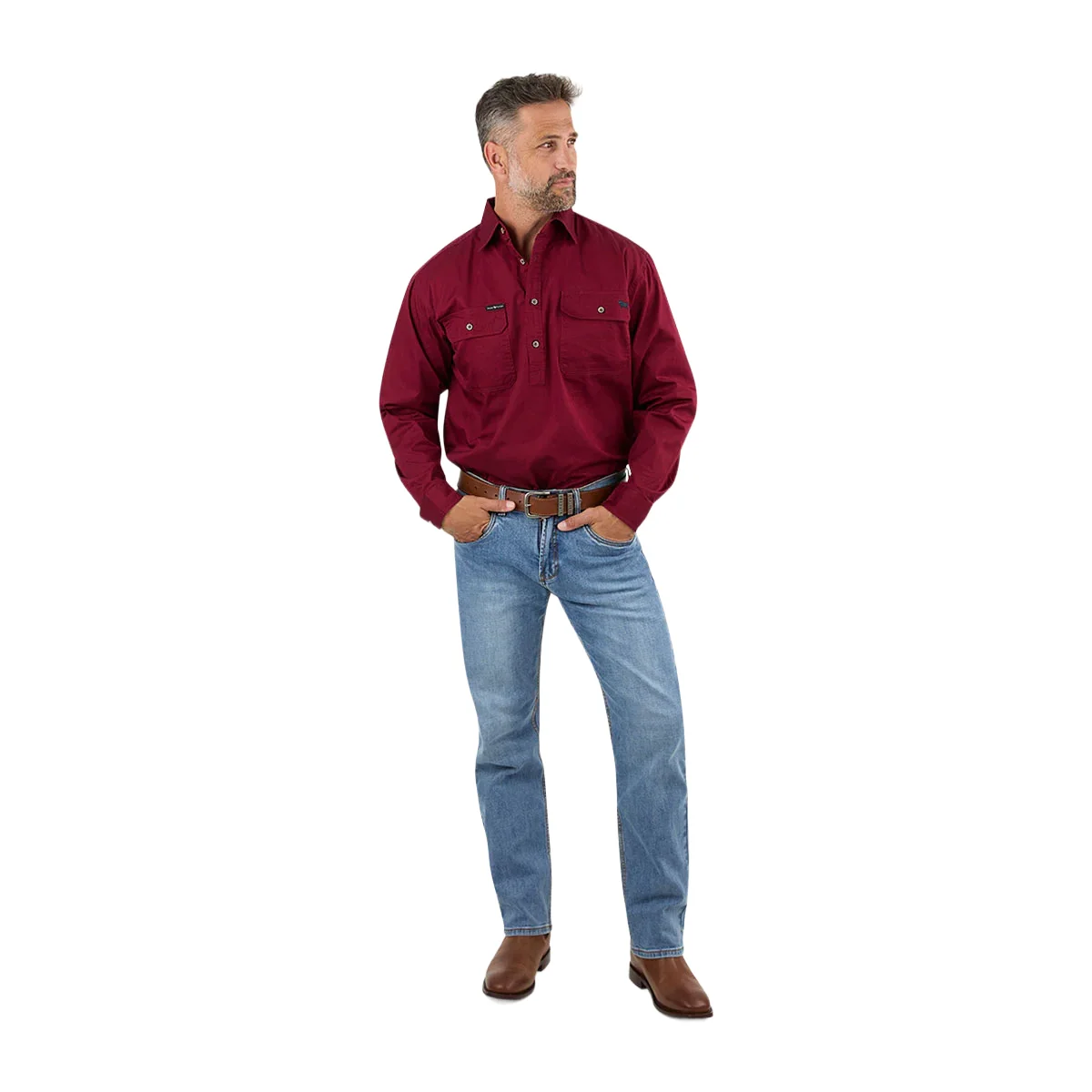 Ringers Western Mens King River Half Button Work Shirt (171110002) Burgundy - Image 5
