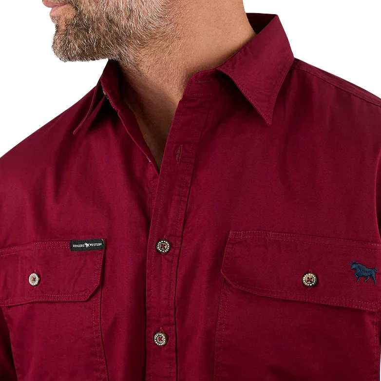 Ringers Western Mens King River Half Button Work Shirt (171110002) Burgundy - Image 6