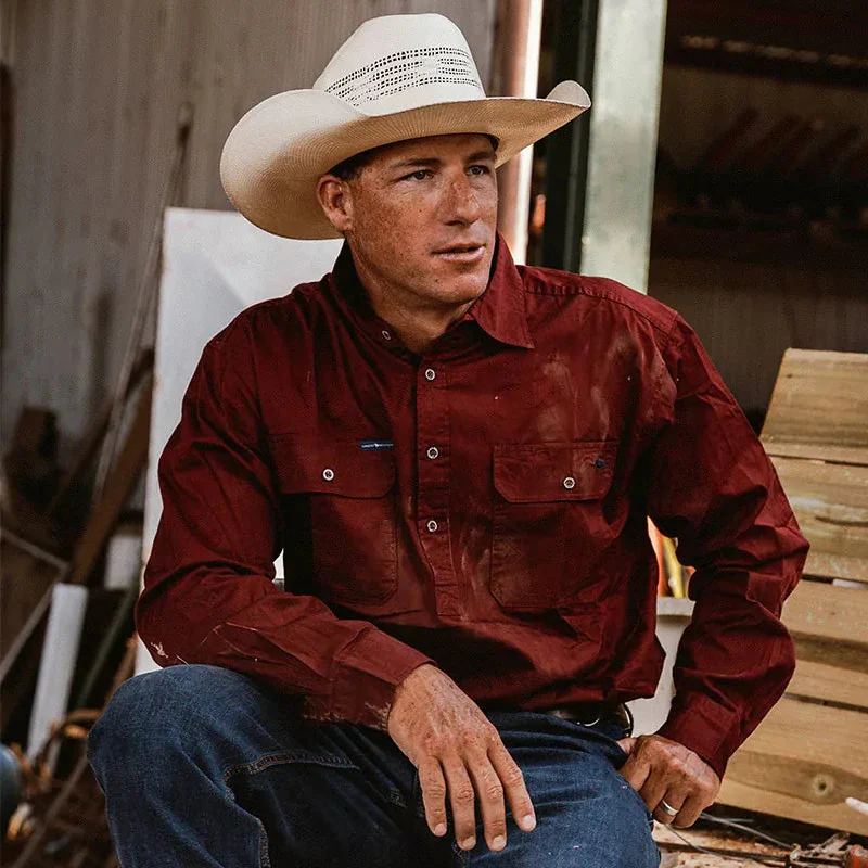 Ringers Western Mens King River Half Button Work Shirt (171110002) Burgundy - Image 7