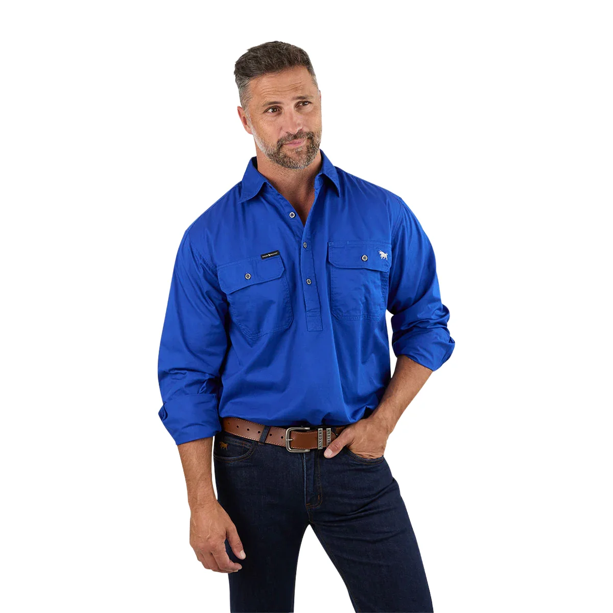 Ringers Western Mens King River Half Button Work Shirt (171110002) Royal