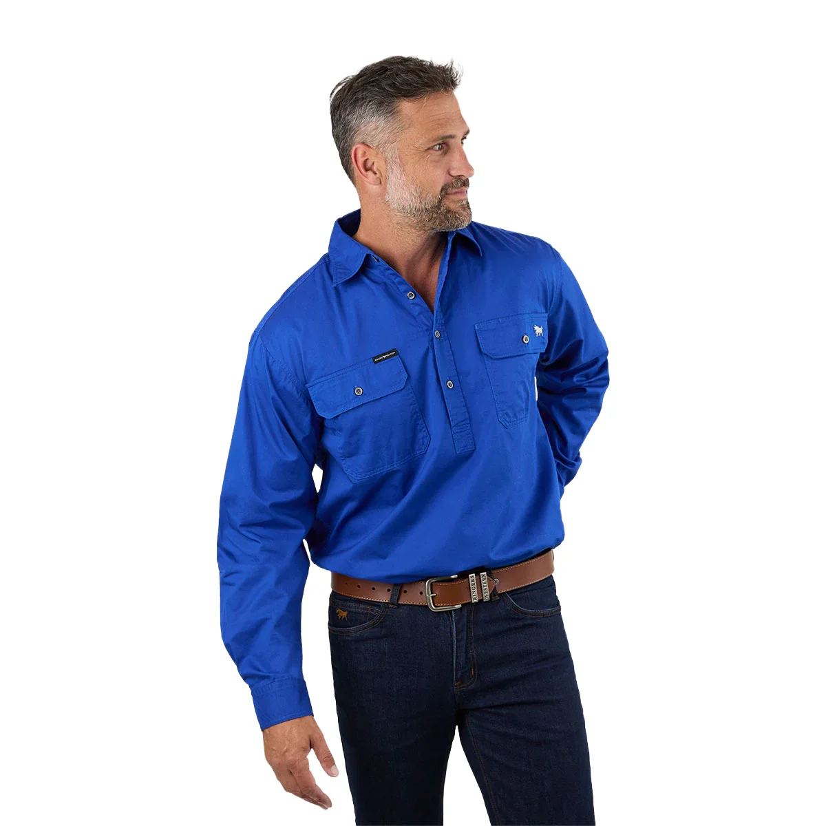 Ringers Western Mens King River Half Button Work Shirt (171110002) Royal - Image 2