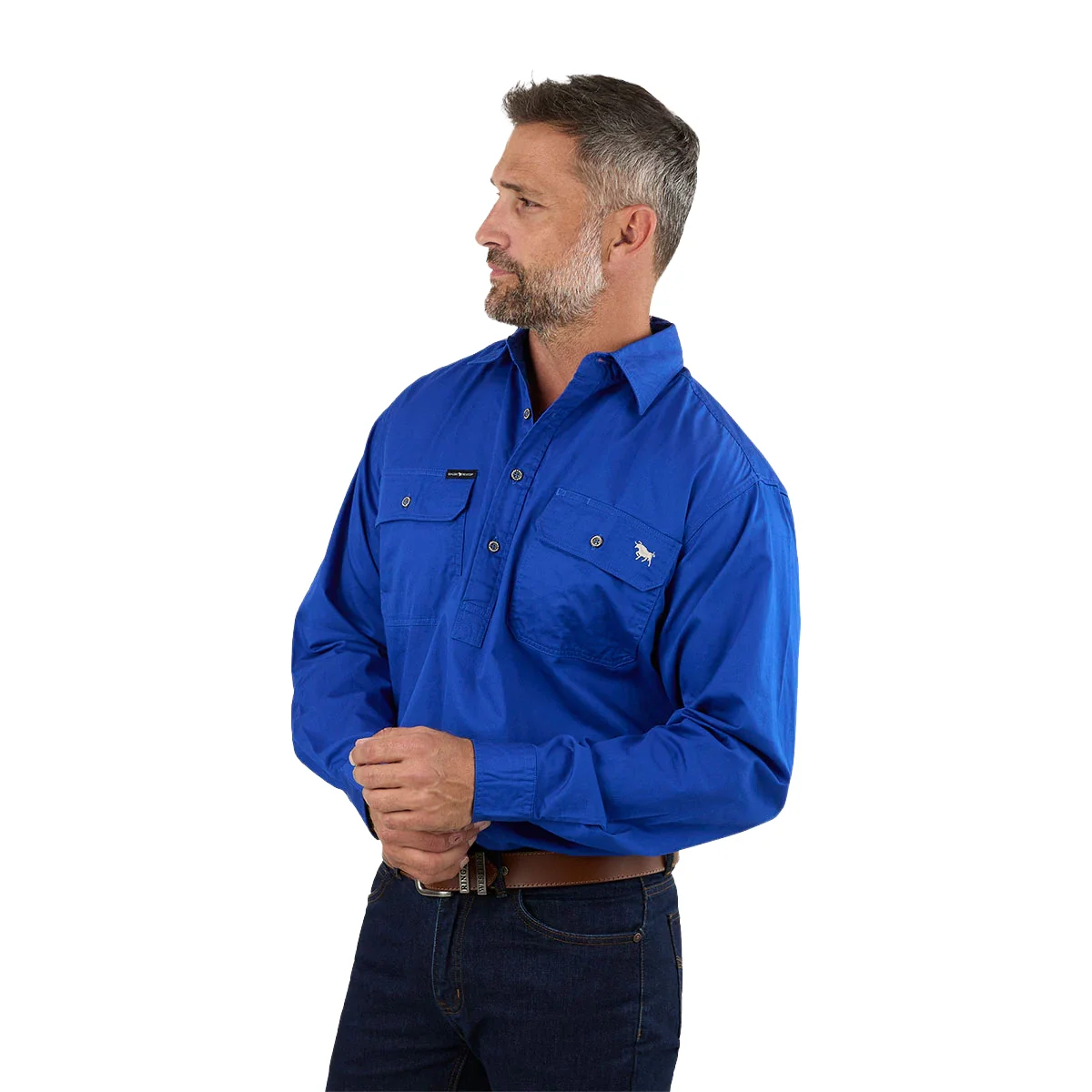 Ringers Western Mens King River Half Button Work Shirt (171110002) Royal - Image 3