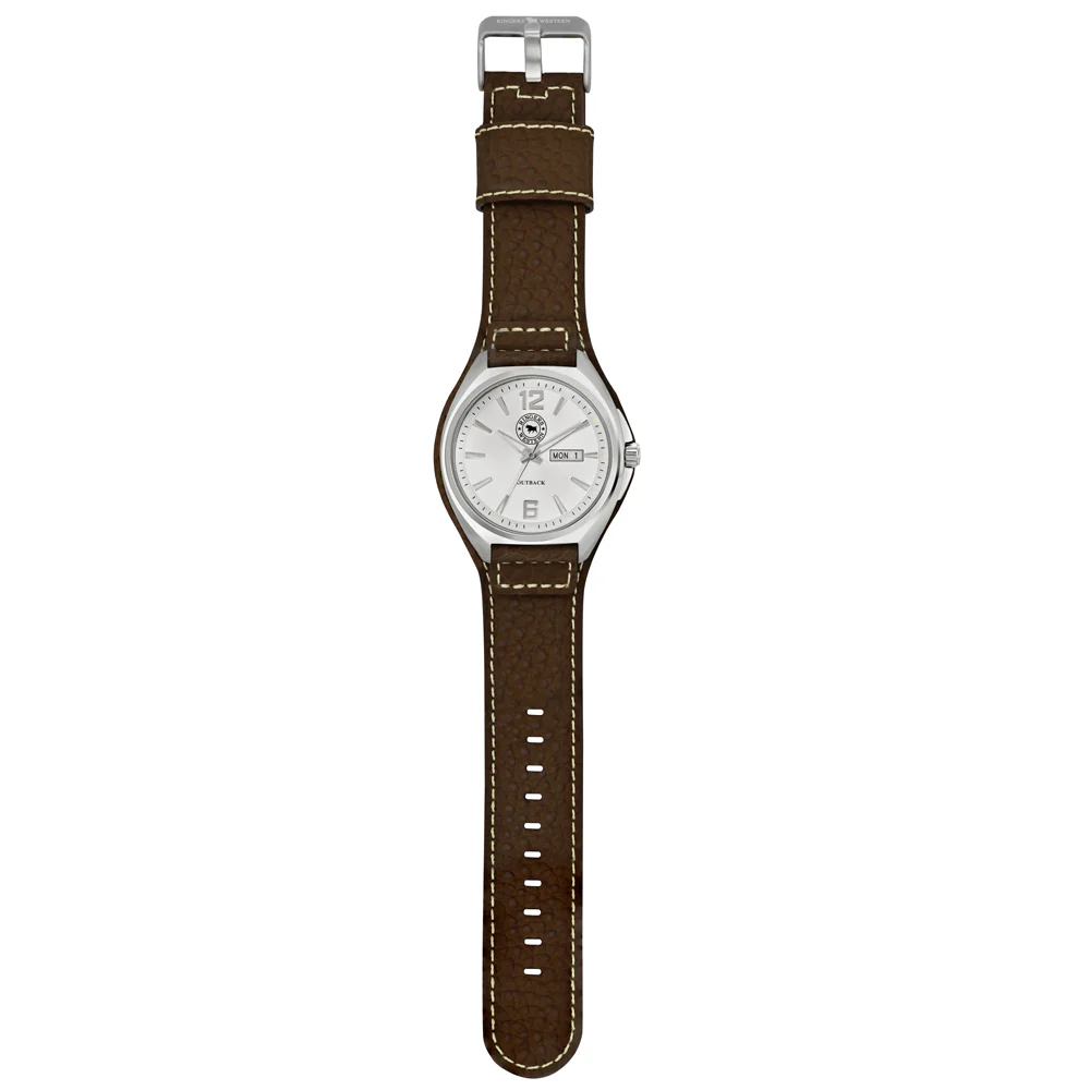 Ringers Western Mens Leather Band Watch (RW-WW01SWT) Silver/White [GD] - Image 2