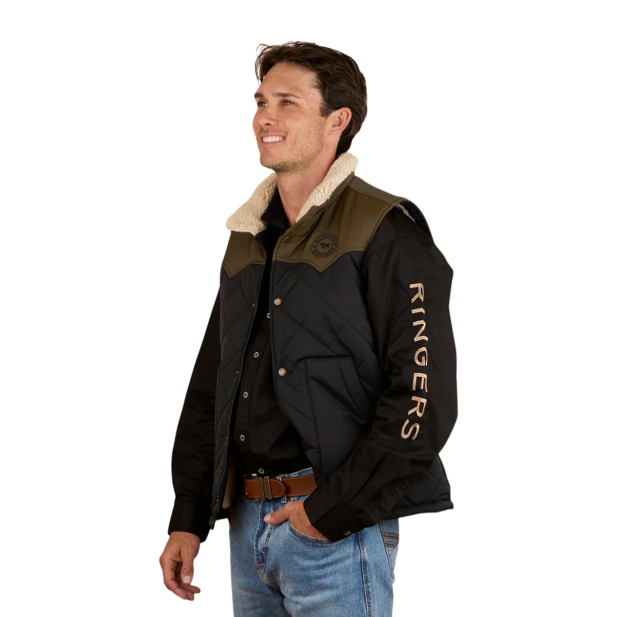Ringers Western Mens McKinlay Puffer Vest (124058RW) Military Green/Black - Image 2