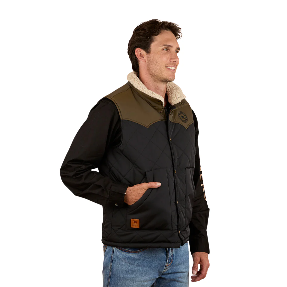 Ringers Western Mens McKinlay Puffer Vest (124058RW) Military Green/Black - Image 3
