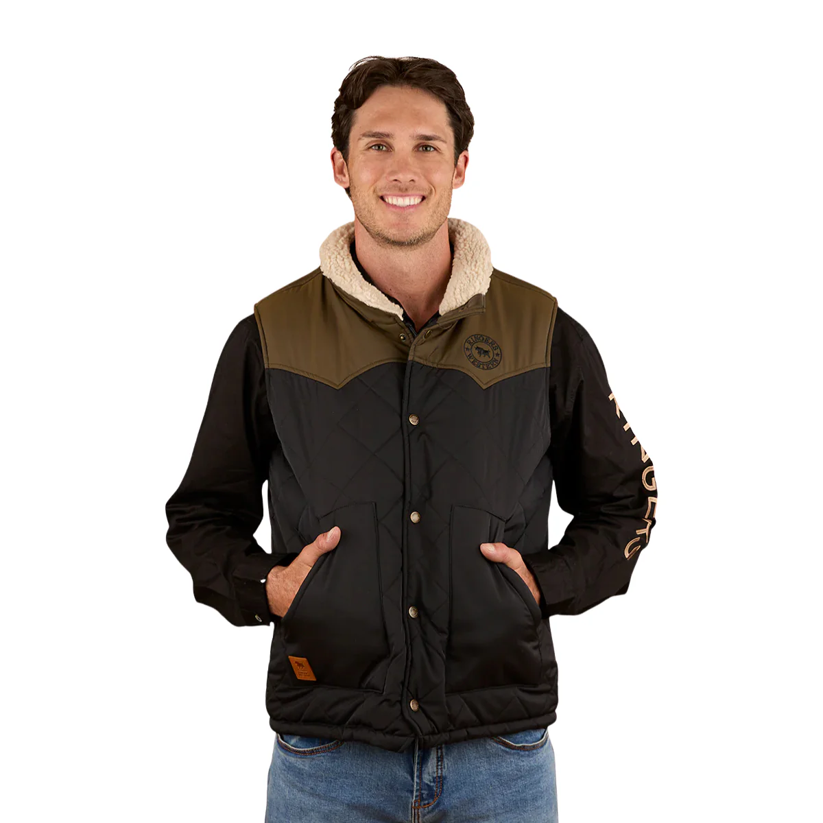 Ringers Western Mens McKinlay Puffer Vest (124058RW) Military Green/Black - Image 4