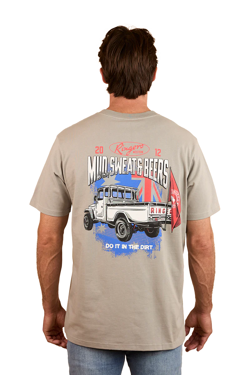 Ringers Western Mens Mud Sweat Beers Loose Fit S/S Tee (124068RW) Cement
