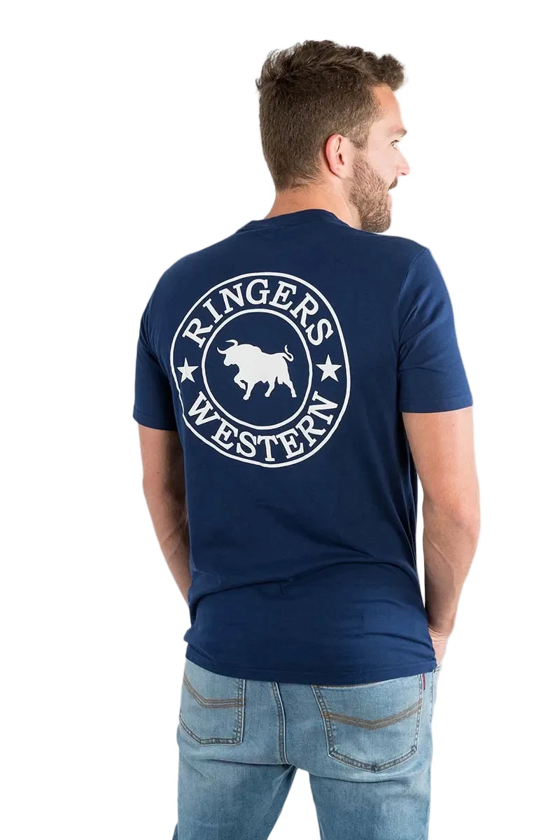 Ringers Western Mens Signature Bull Classic S/S Tee (120004RW) Navy with White Print - Image 2
