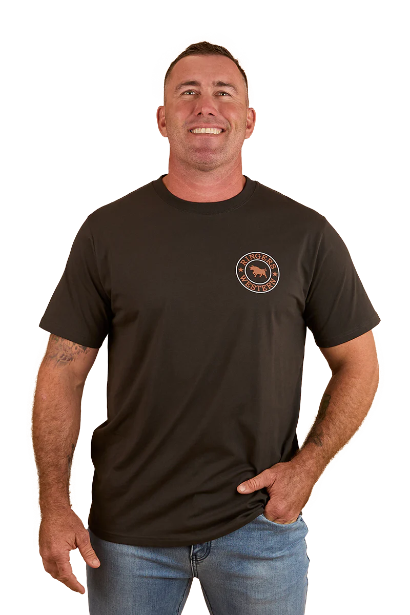 Ringers Western Mens Signature Bull Loose Fit S/S Tee (120201560) Charcoal/Copper - Image 2
