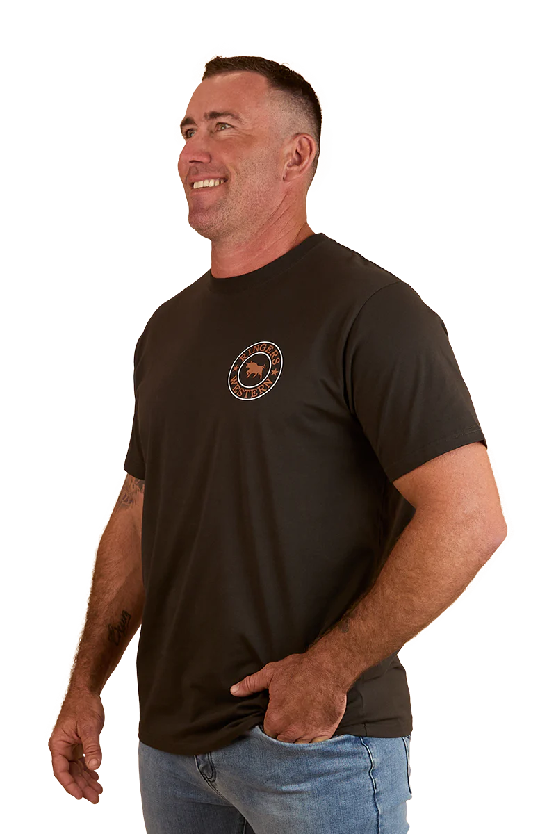 Ringers Western Mens Signature Bull Loose Fit S/S Tee (120201560) Charcoal/Copper - Image 3