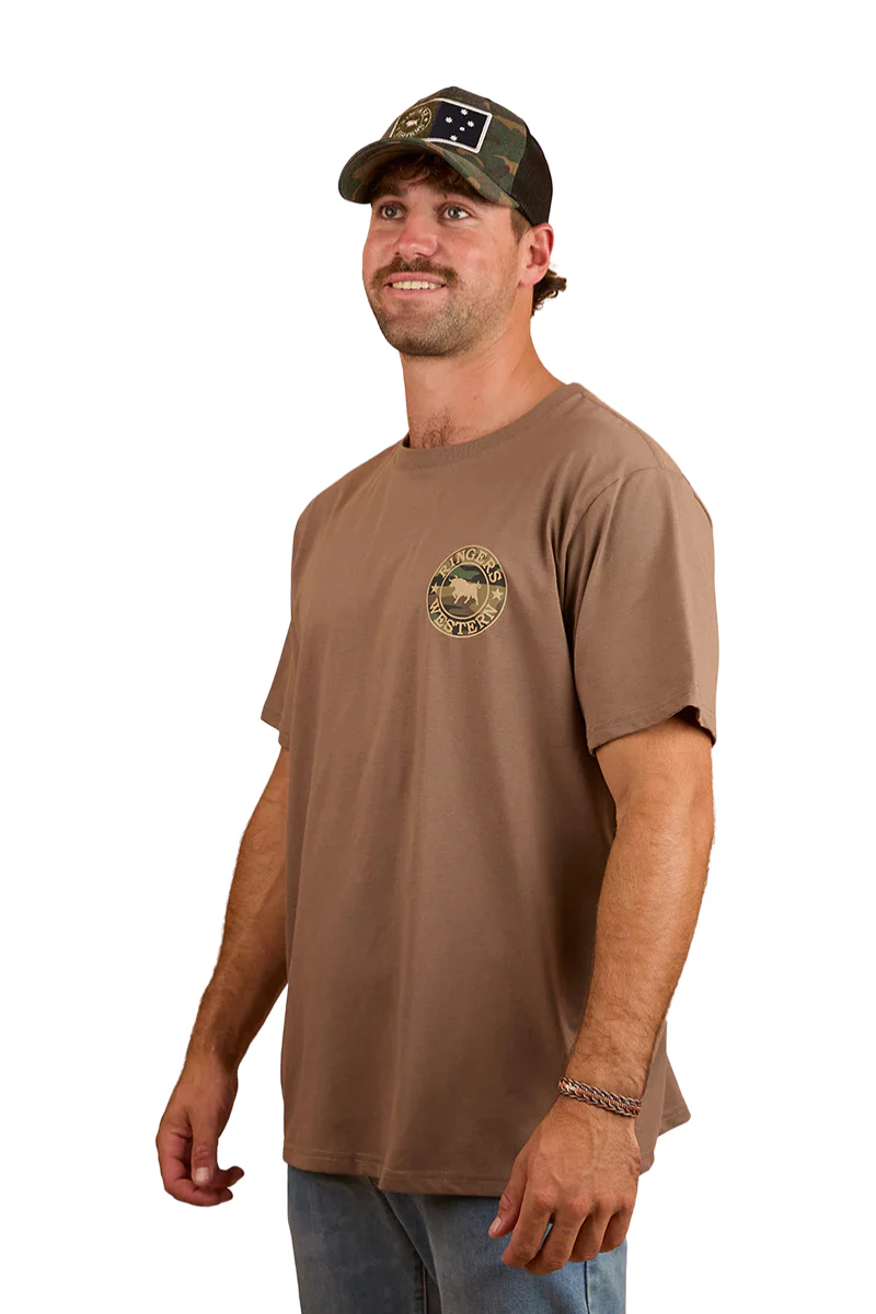 Ringers Western Mens Signature Bull Loose Fit S/S Tee (120201560) Mushroom/Camo - Image 3
