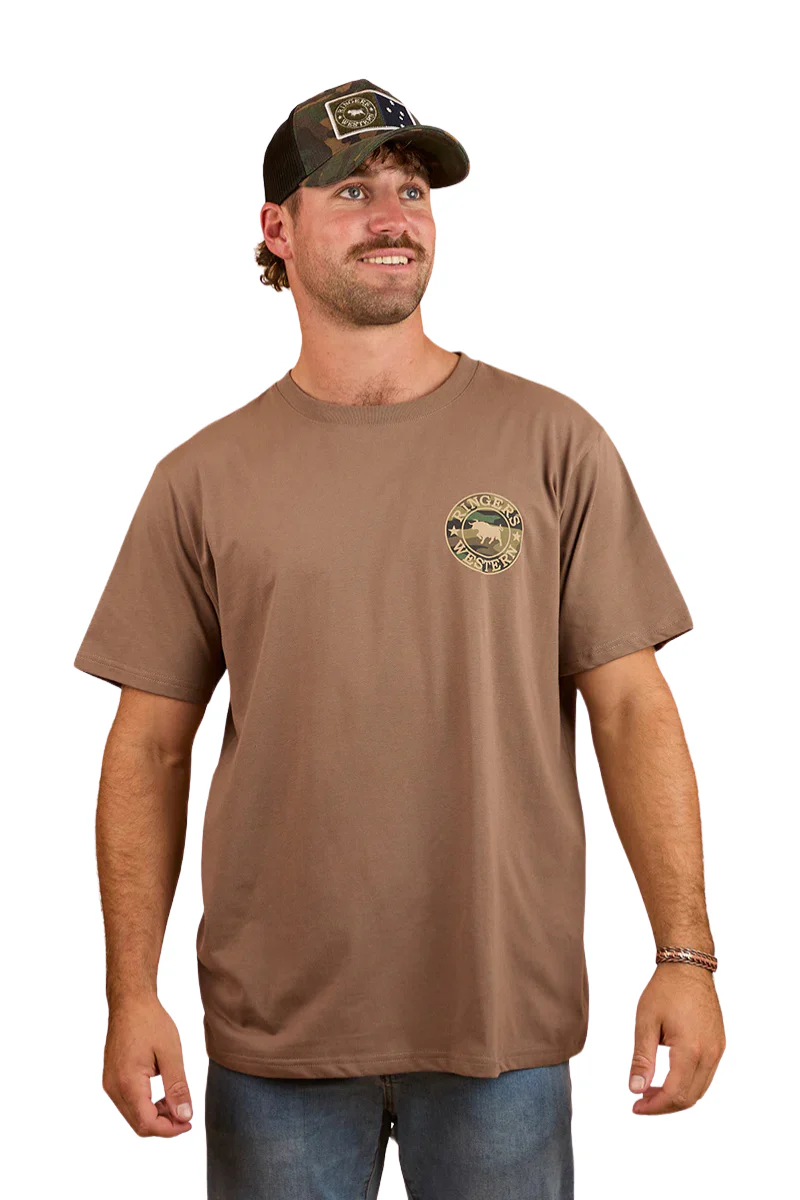 Ringers Western Mens Signature Bull Loose Fit S/S Tee (120201560) Mushroom/Camo - Image 4