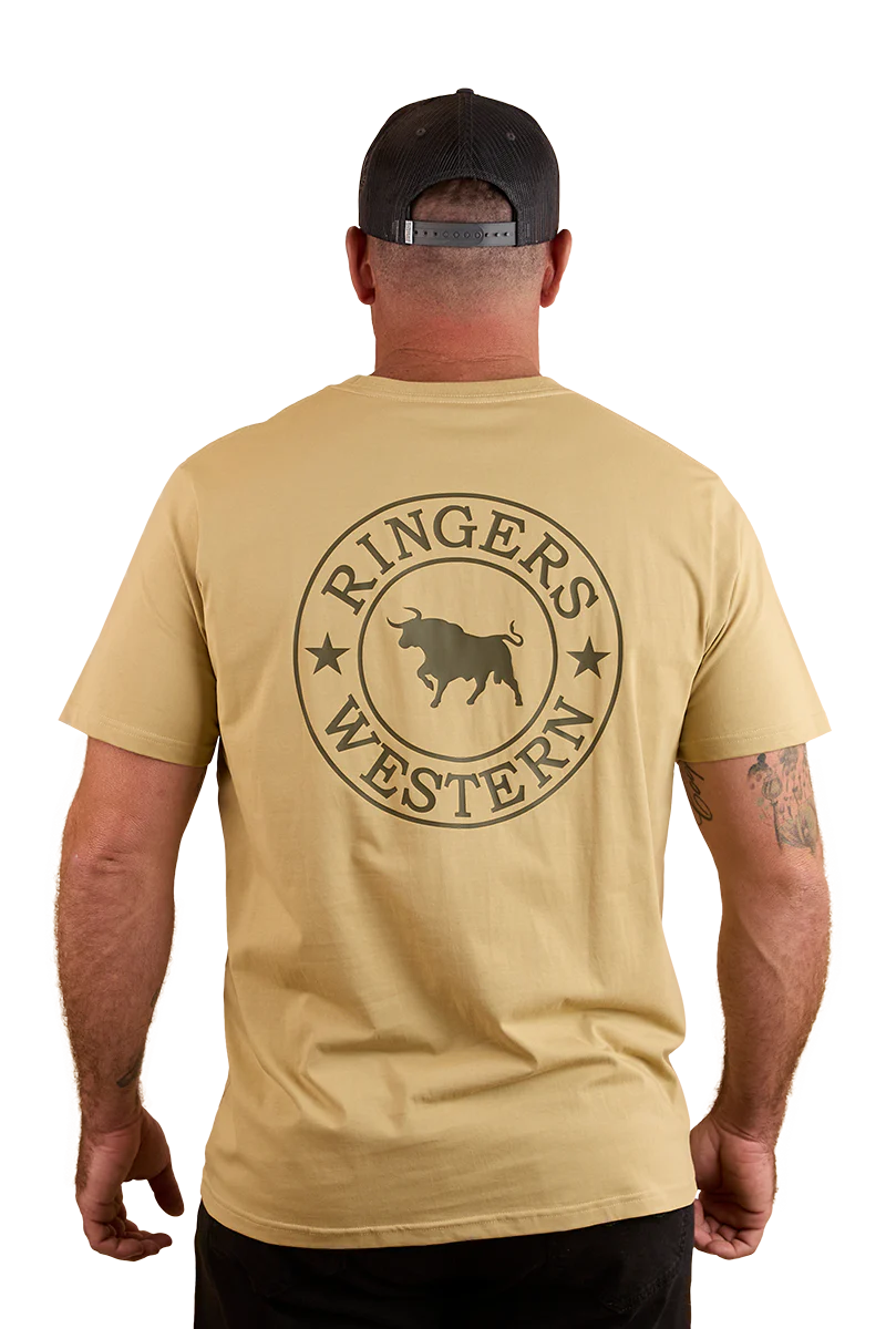 Ringers Western Mens Signature Bull Loose Fit S/S Tee (120201560) Pale Olive/Military Green