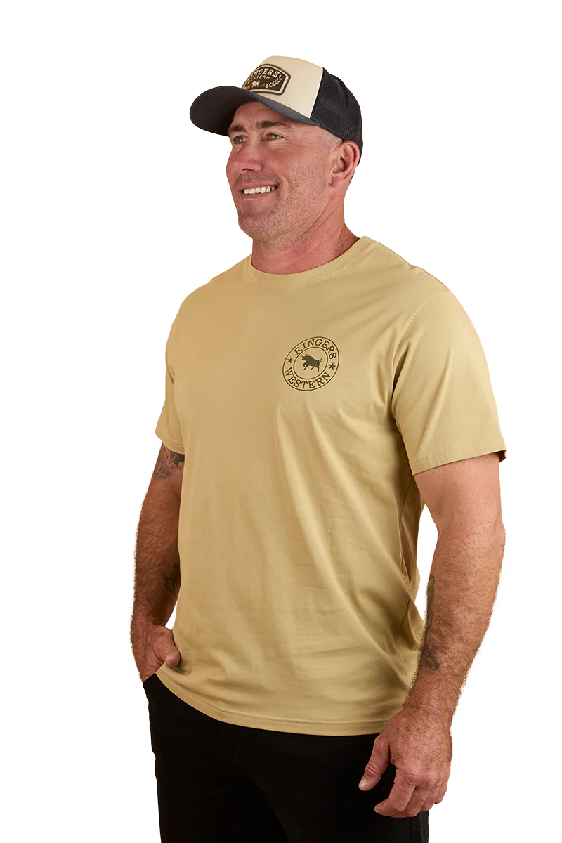 Ringers Western Mens Signature Bull Loose Fit S/S Tee (120201560) Pale Olive/Military Green - Image 3