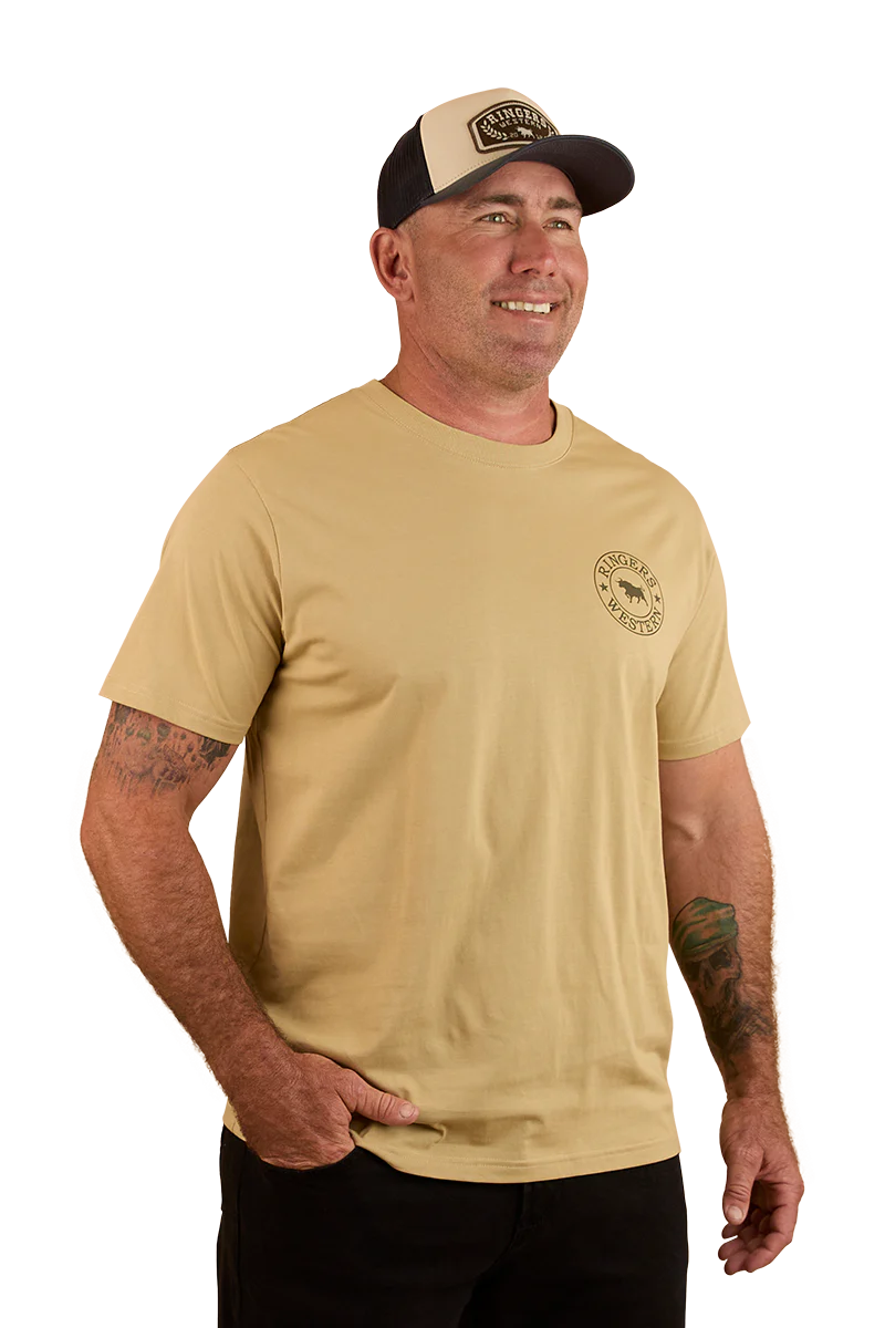 Ringers Western Mens Signature Bull Loose Fit S/S Tee (120201560) Pale Olive/Military Green - Image 4
