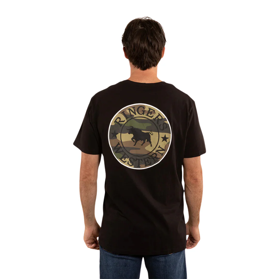 Ringers Western Mens Signature Bull Loose S/S Tee (120201560) Black/Camo - Image 3