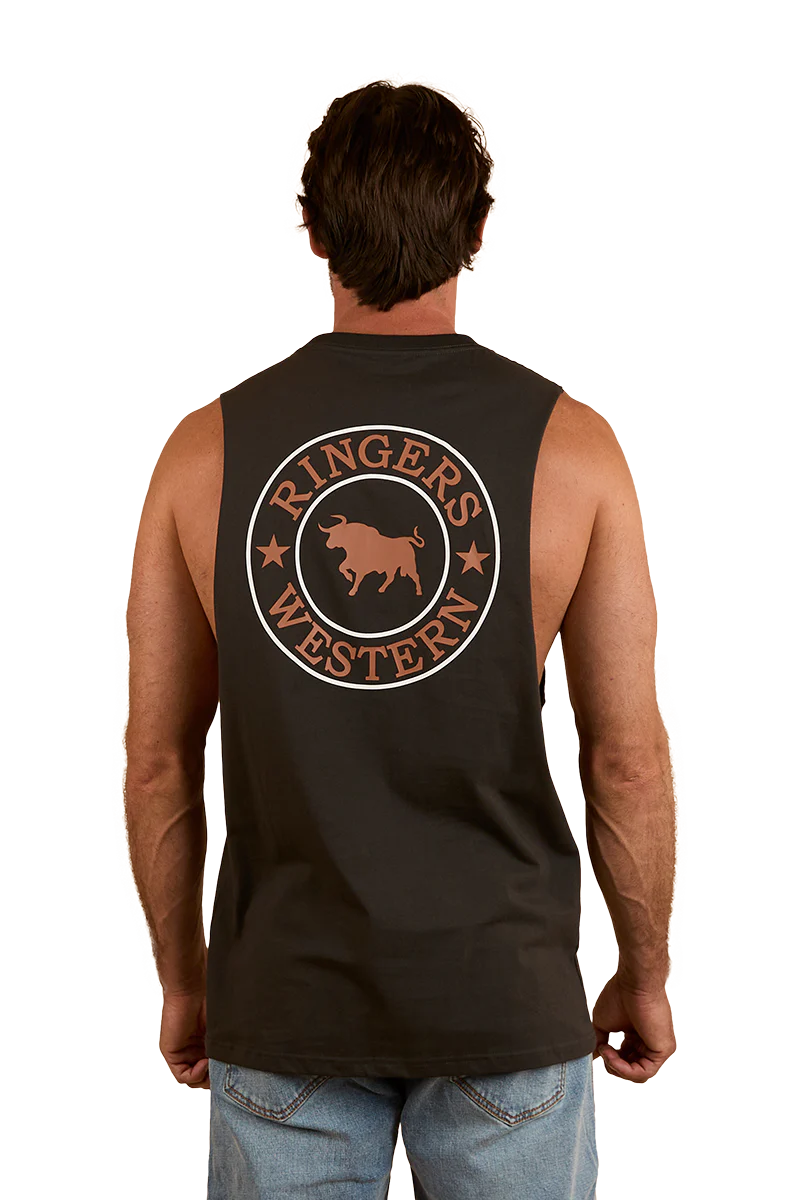 Ringers Western Mens Signature Bull Muscle Tank (117102002) Charcoal/Copper - Image 3