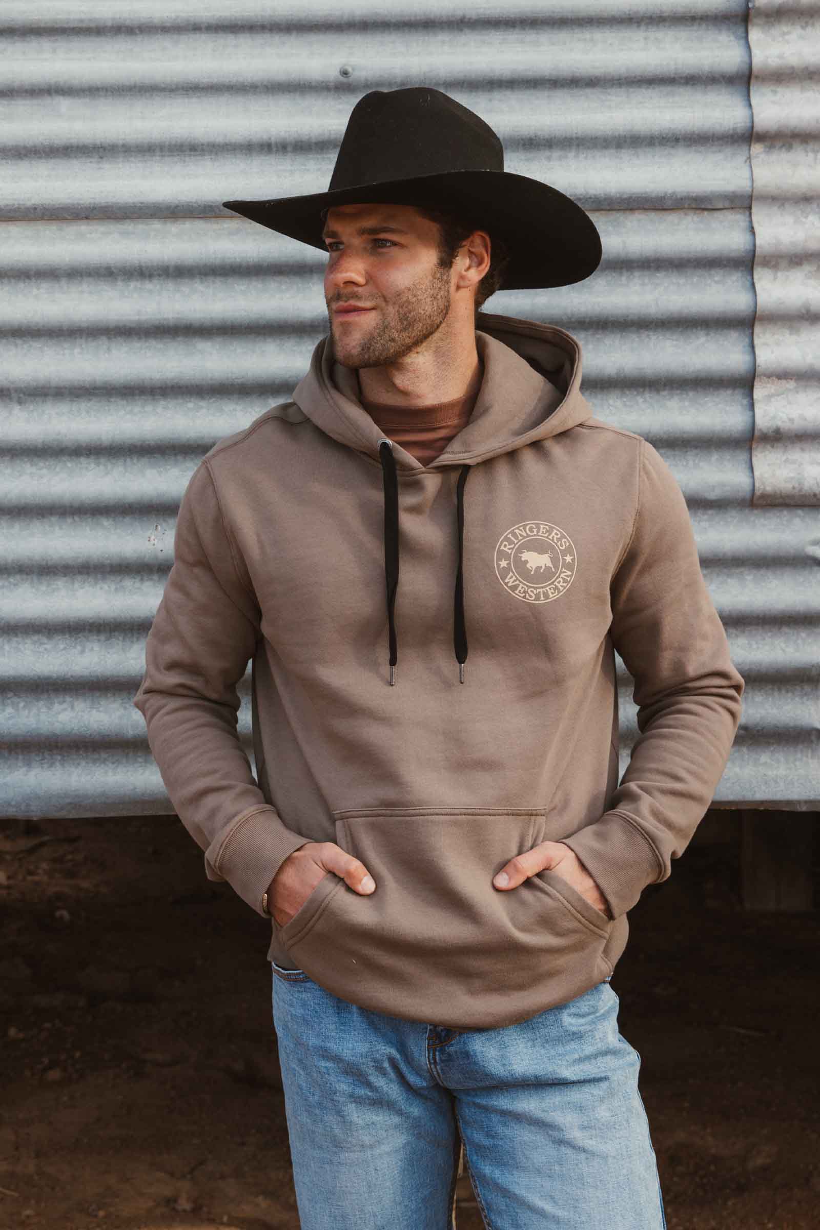 Ringers Western Mens Signature Bull Pullover Hoodie (123050RW) Mushroom - Image 4