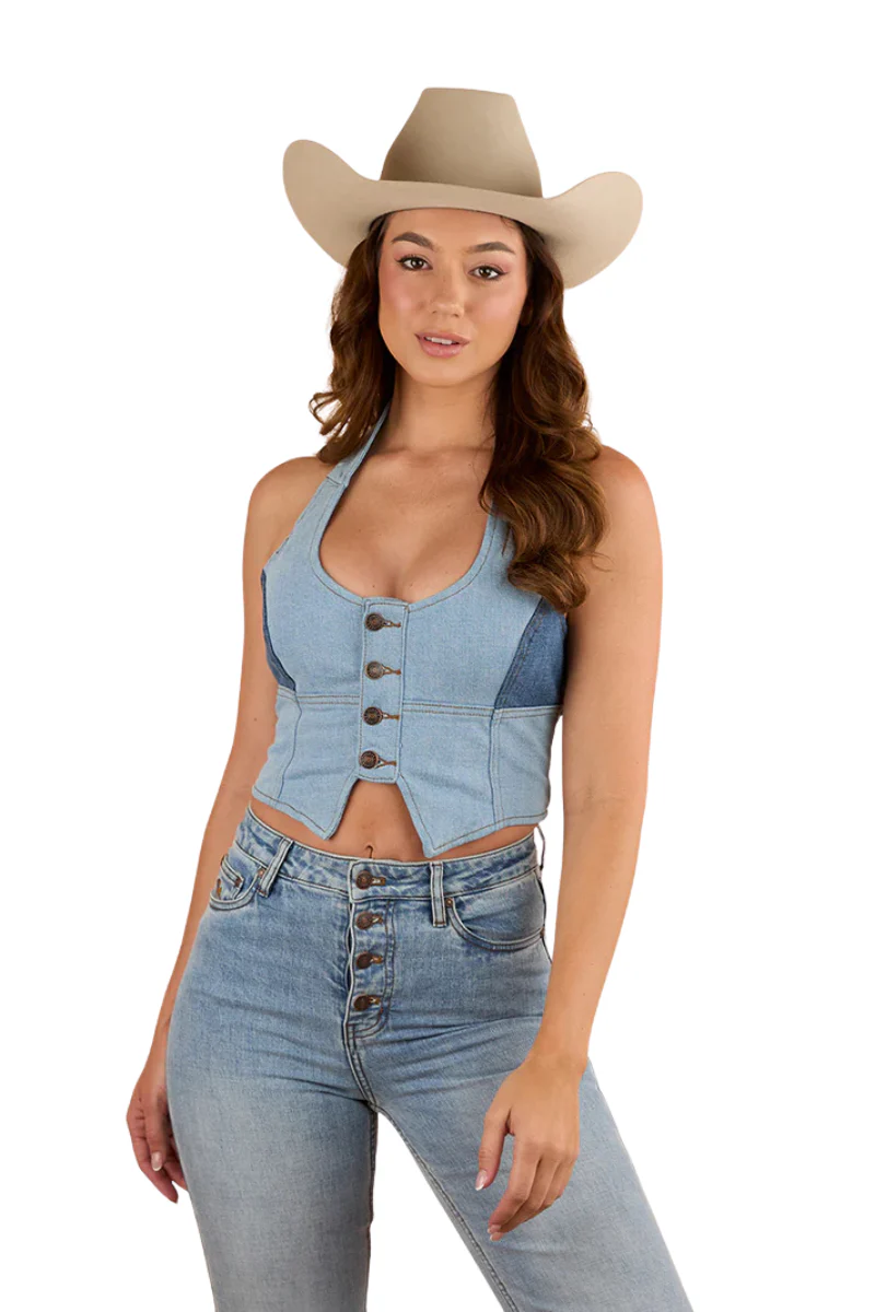 Ringers Western Womens Alinta Denim Bustier Top (225077RW) Denim Blue - Image 6