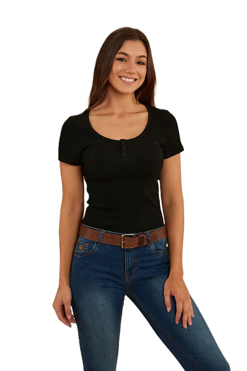 Ringers Western Womens Arabella Scoop Neck S/S Baby Tee (222148RW) Black - Image 7