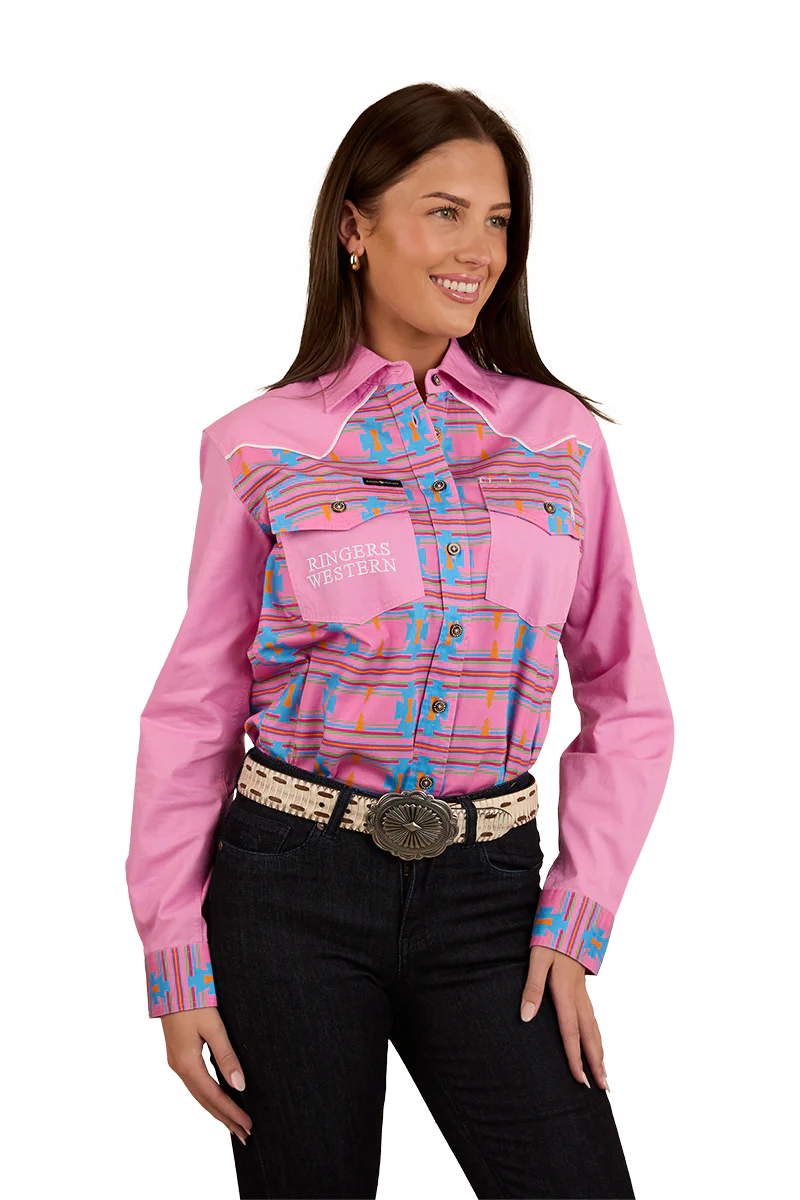 Ringers Western Womens Burdekin Limited Edition Full Button L/S Shirt (224092RW) Pastel Pink - Image 3