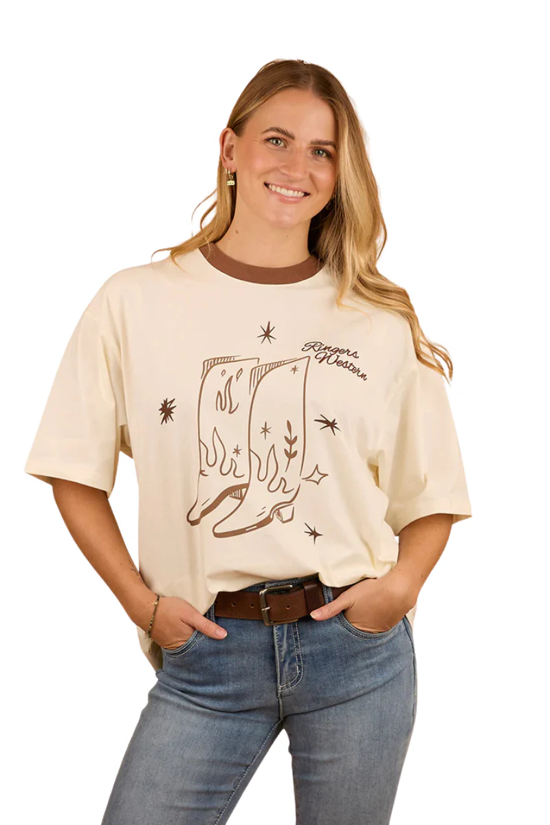 Ringers Western Womens Cody Oversized S/S Tee (224093RW) Bone - Image 3