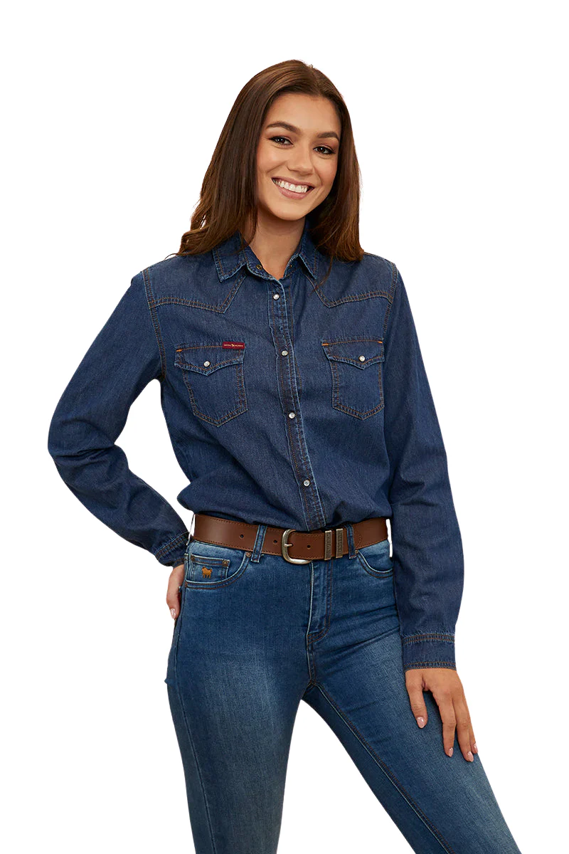 Ringers Western Womens Everleigh L/S Denim Shirt (223092RW) Classic Blue [SD] - Image 2