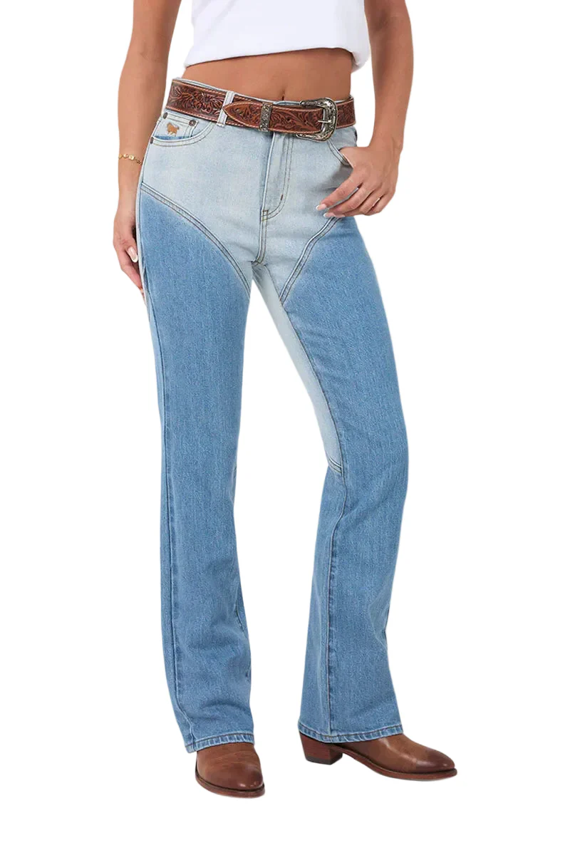 Ringers Western Womens Francesca High Rise Bootleg Jeans (224103RW) Vintage Light Blue/Dark Mid Blue