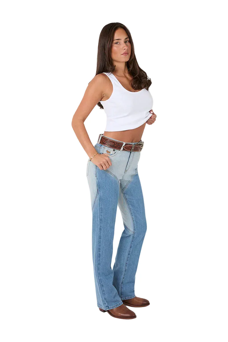 Ringers Western Womens Francesca High Rise Bootleg Jeans (224103RW) Vintage Light Blue/Dark Mid Blue - Image 2