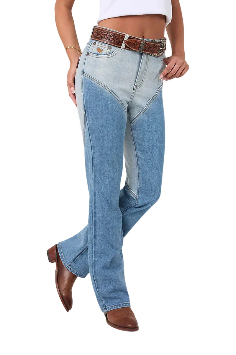 Ringers Western Womens Francesca High Rise Bootleg Jeans (224103RW) Vintage Light Blue/Dark Mid Blue - Image 3