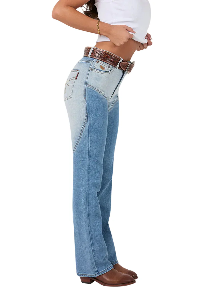 Ringers Western Womens Francesca High Rise Bootleg Jeans (224103RW) Vintage Light Blue/Dark Mid Blue - Image 6