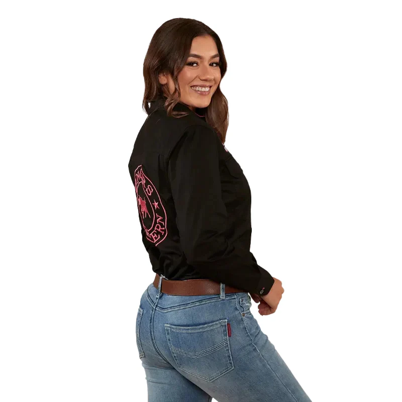 Ringers Western Womens Signature Jillaroo Full Button L/S Work Shirt (218110002) Black/Melon Embroidery - Image 4