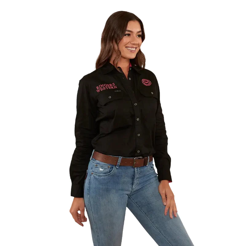 Ringers Western Womens Signature Jillaroo Full Button L/S Work Shirt (218110002) Black/Melon Embroidery - Image 5