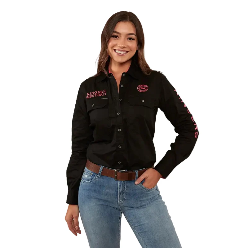 Ringers Western Womens Signature Jillaroo Full Button L/S Work Shirt (218110002) Black/Melon Embroidery - Image 6