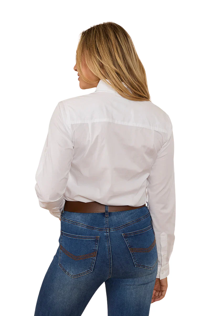 Ringers Western Womens Longreach Plain Stretch Poplin L/S Dress Shirt (218109059) White [SD] - Image 3