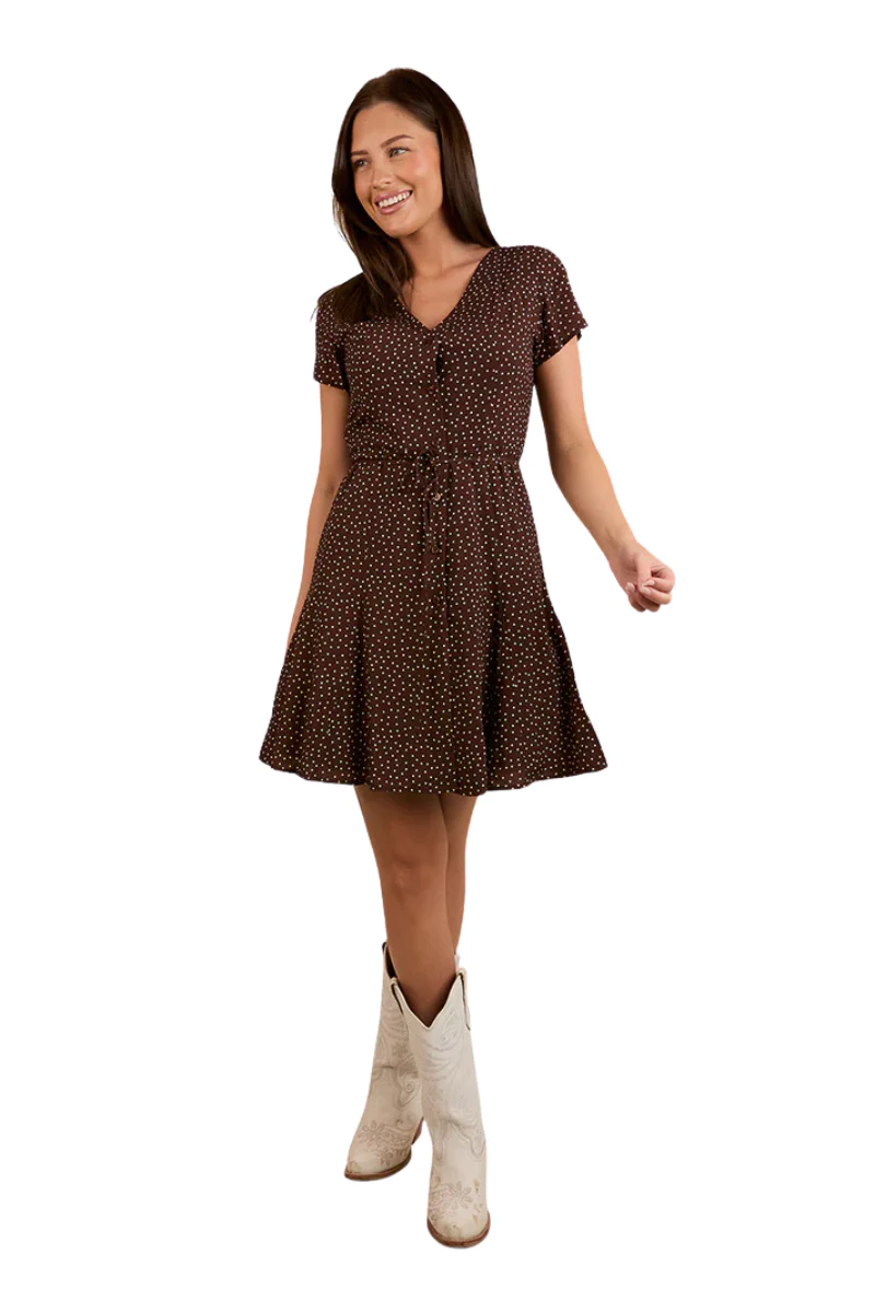 Ringers Western Womens Marrabel S/S Mini Dress (224074RW) Chocolate/White - Image 4