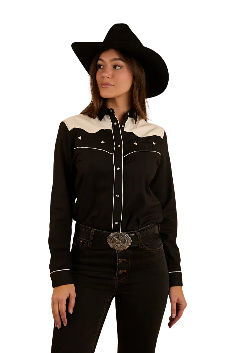 Ringers Western Womens Musgraves L/S Western Shirt (222121RW) Black/Off White - Image 4