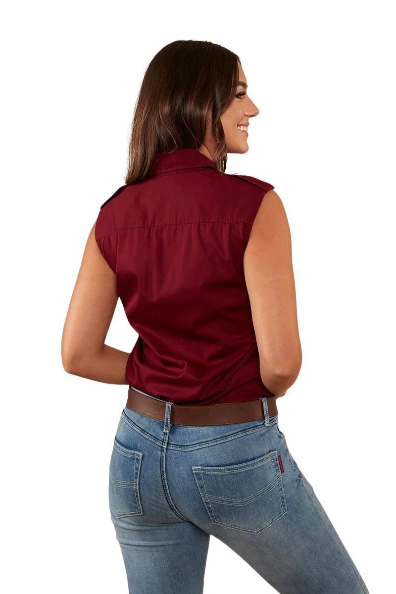 Ringers Western Womens Pentecost River Sleeveless Work Shirt (171210003) Burgundy - Image 3