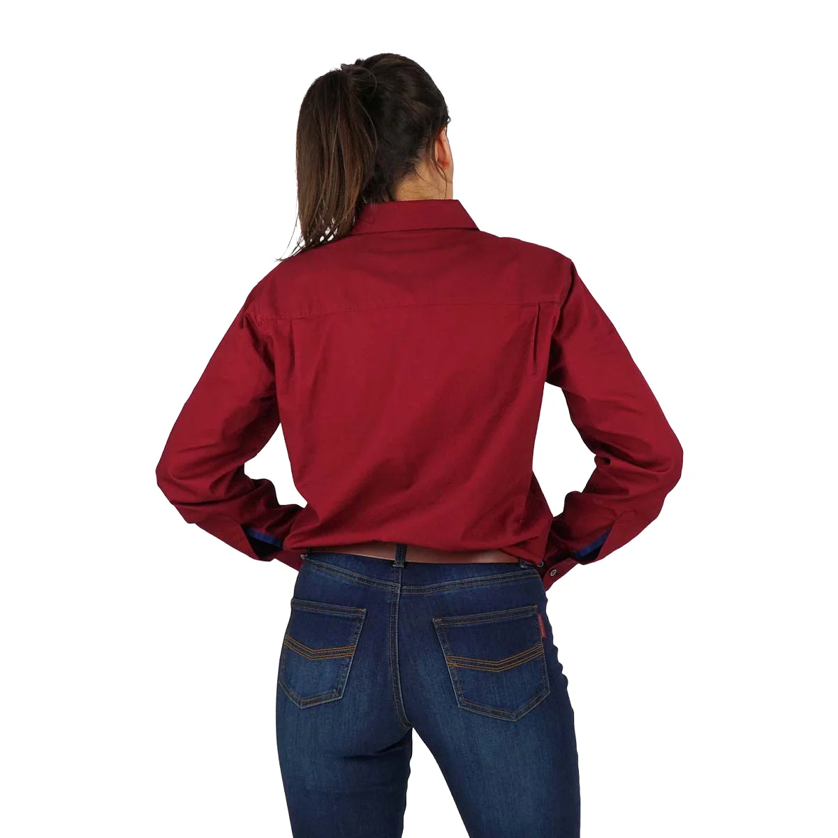 Ringers Western Womens Pentecost River Half Button Work Shirt (171210002) Burgundy - Image 3