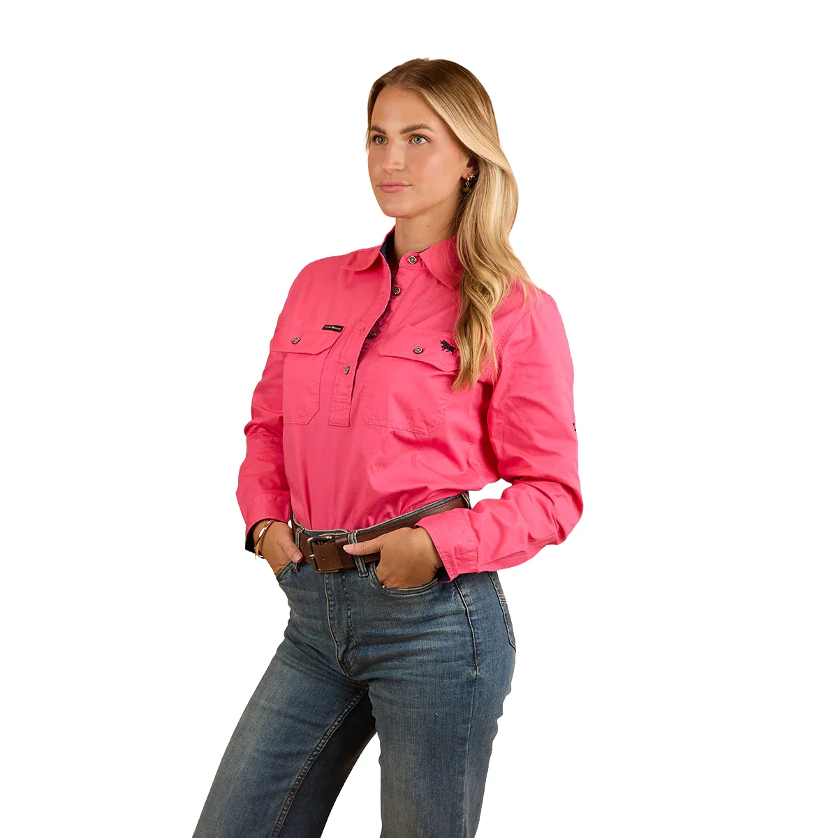 Ringers Western Womens Pentecost River Half Button L/S Work Shirt (171210002) Melon - Image 2