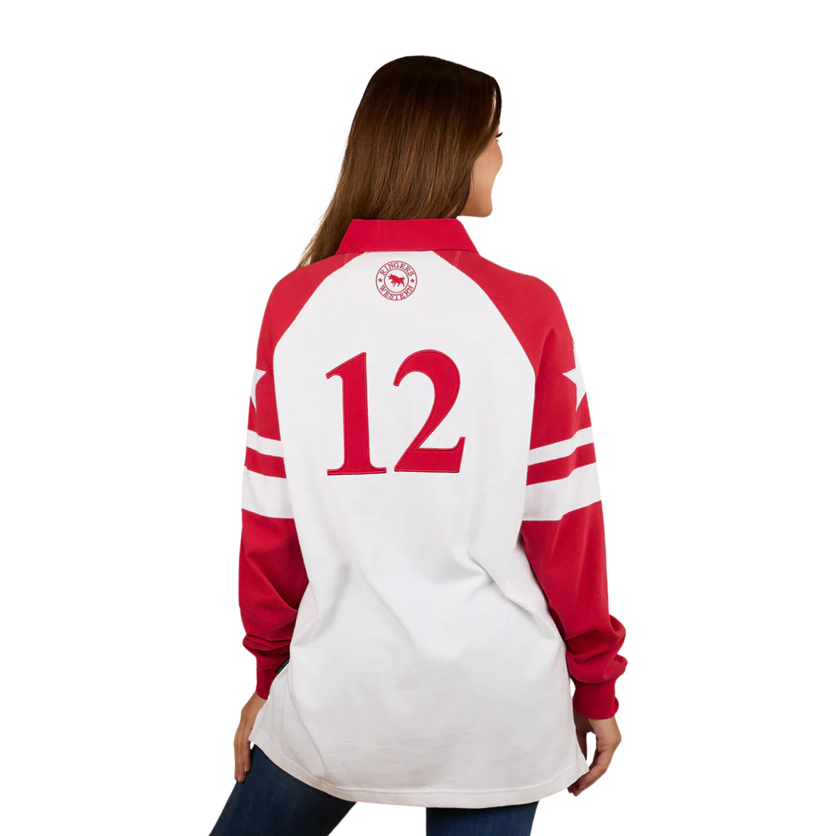 Ringers Western Womens Player Oversized Rugby (225079RW) White/Red - Image 5