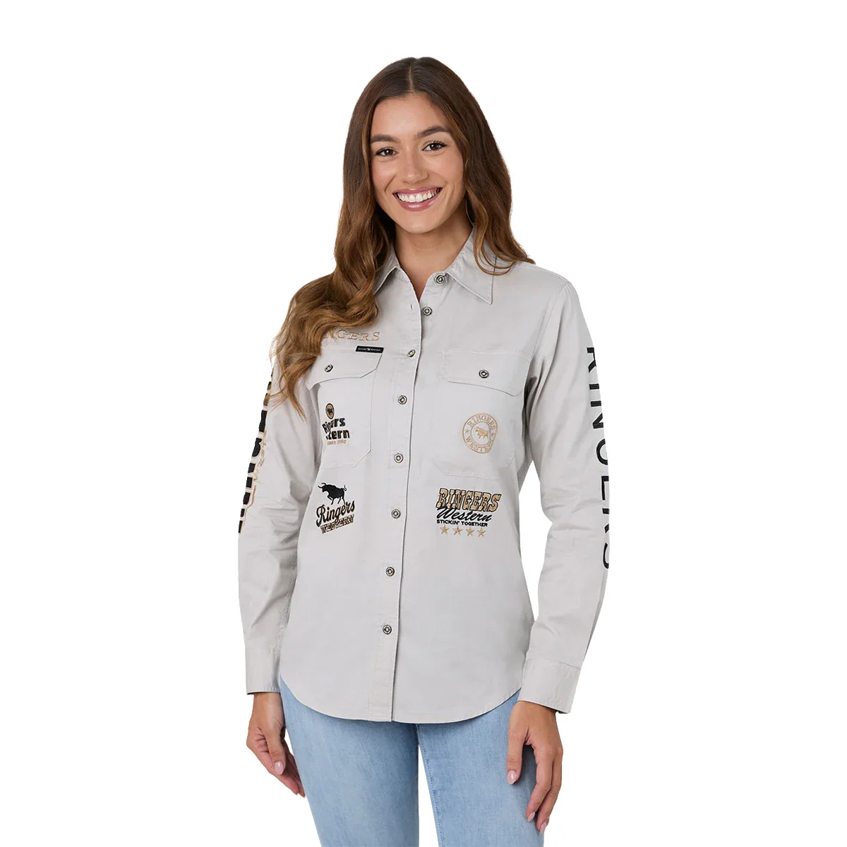 Ringers Western Womens Rodeo Spirit Full Button L/S Work Shirt (225038RW) Beige - Image 2