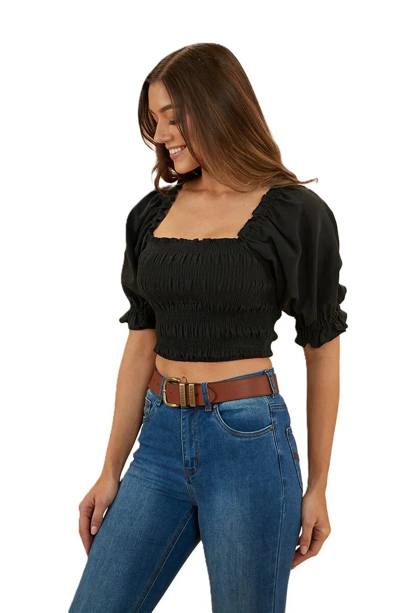 Ringers Western Womens Rosabel Shirred Top (223084RW) Black  [SD] - Image 3