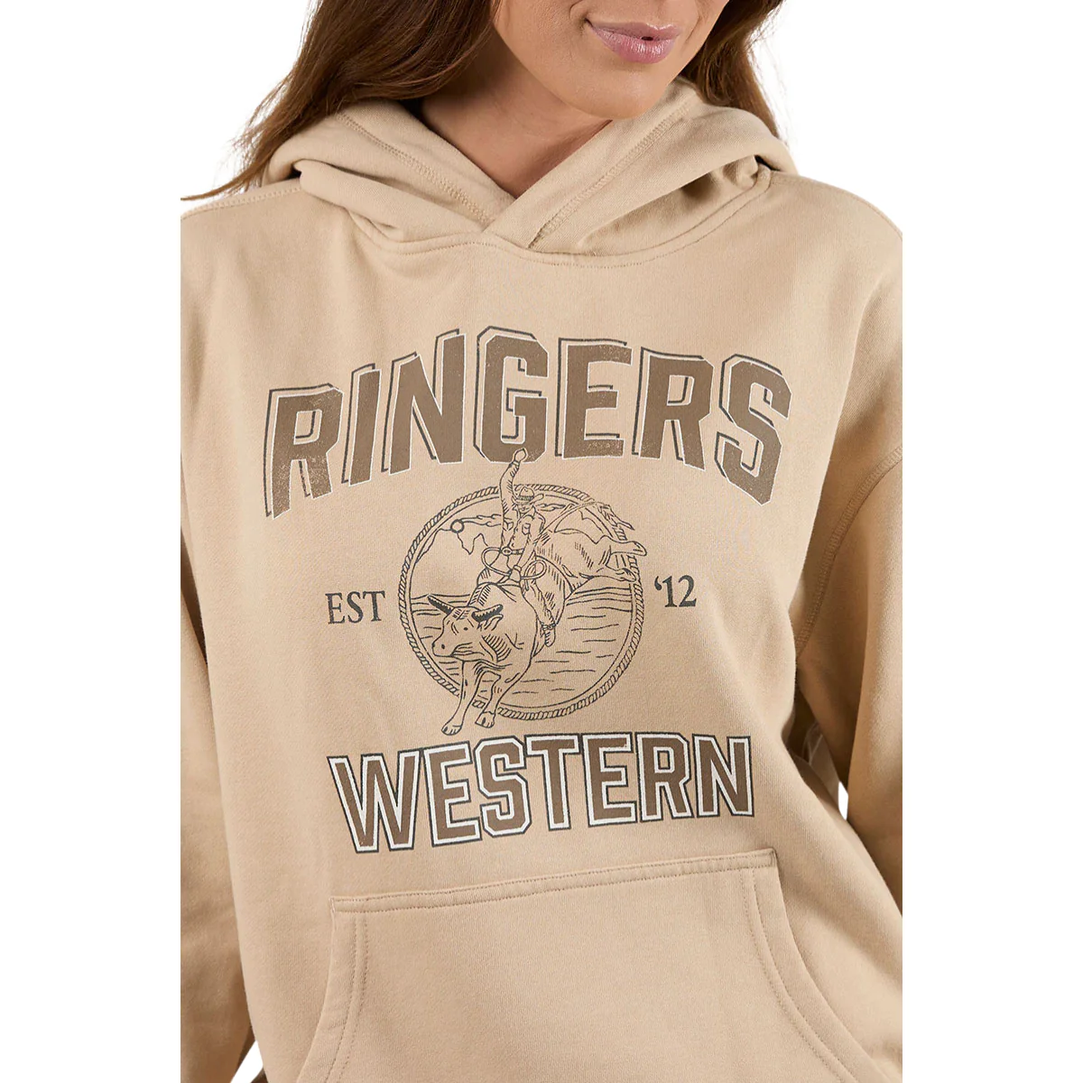 Ringers Western Womens RW College Oversized Pullover Hoodie (225037RW) Dark Sand - Image 3