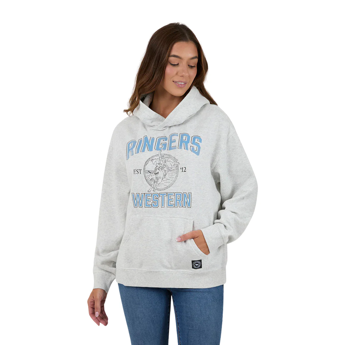 Ringers Western Womens RW College Oversized Pullover Hoodie (225037RW) Light Grey Marle - Image 2