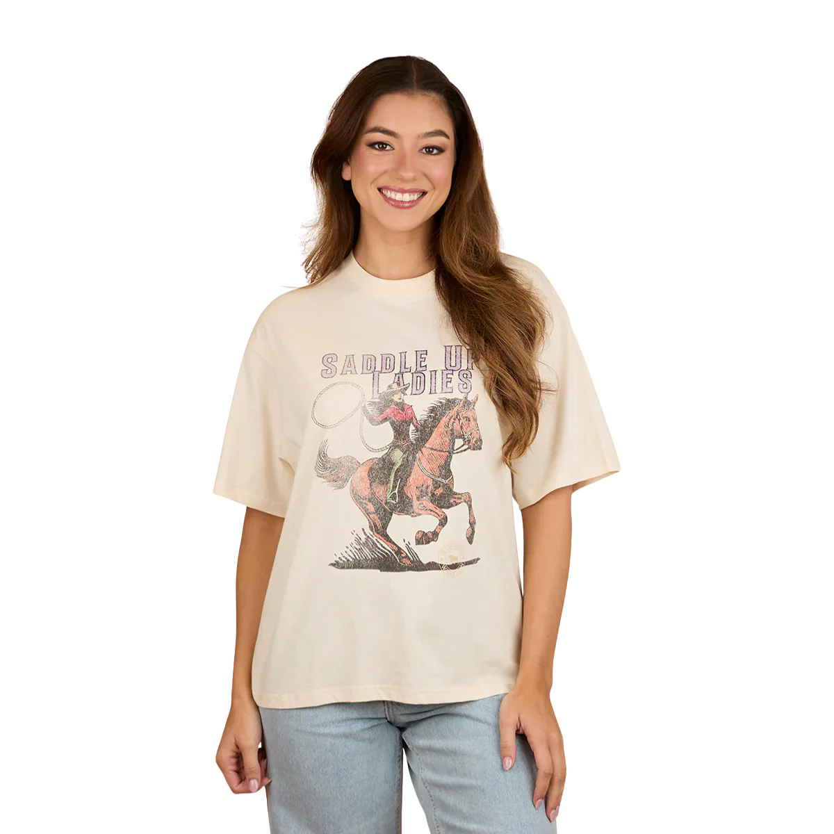 Ringers Western Womens Saddle Up Oversized S/S Tee (225057RW) Off White