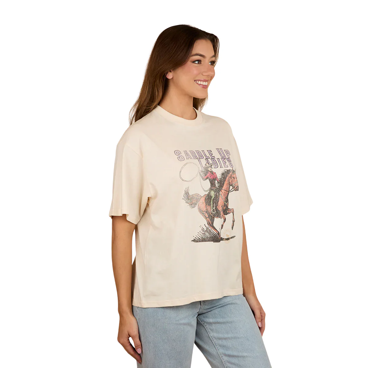 Ringers Western Womens Saddle Up Oversized S/S Tee (225057RW) Off White - Image 3