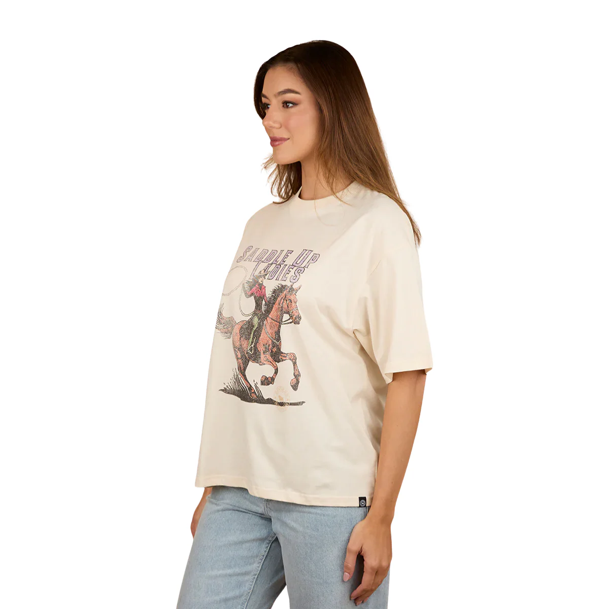 Ringers Western Womens Saddle Up Oversized S/S Tee (225057RW) Off White - Image 4
