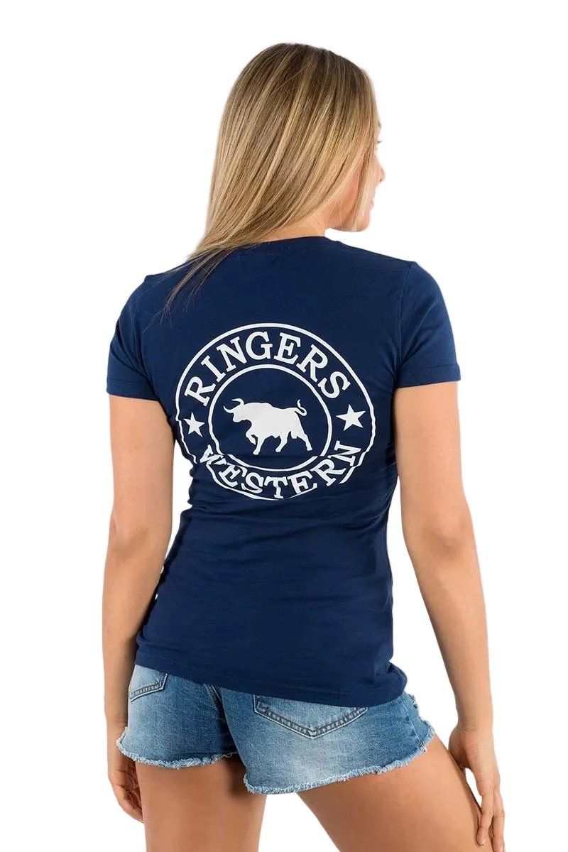 Ringers Western Womens Signature Bull Classic Fit T-Shirt (220016RW) Navy with White Print - Image 2